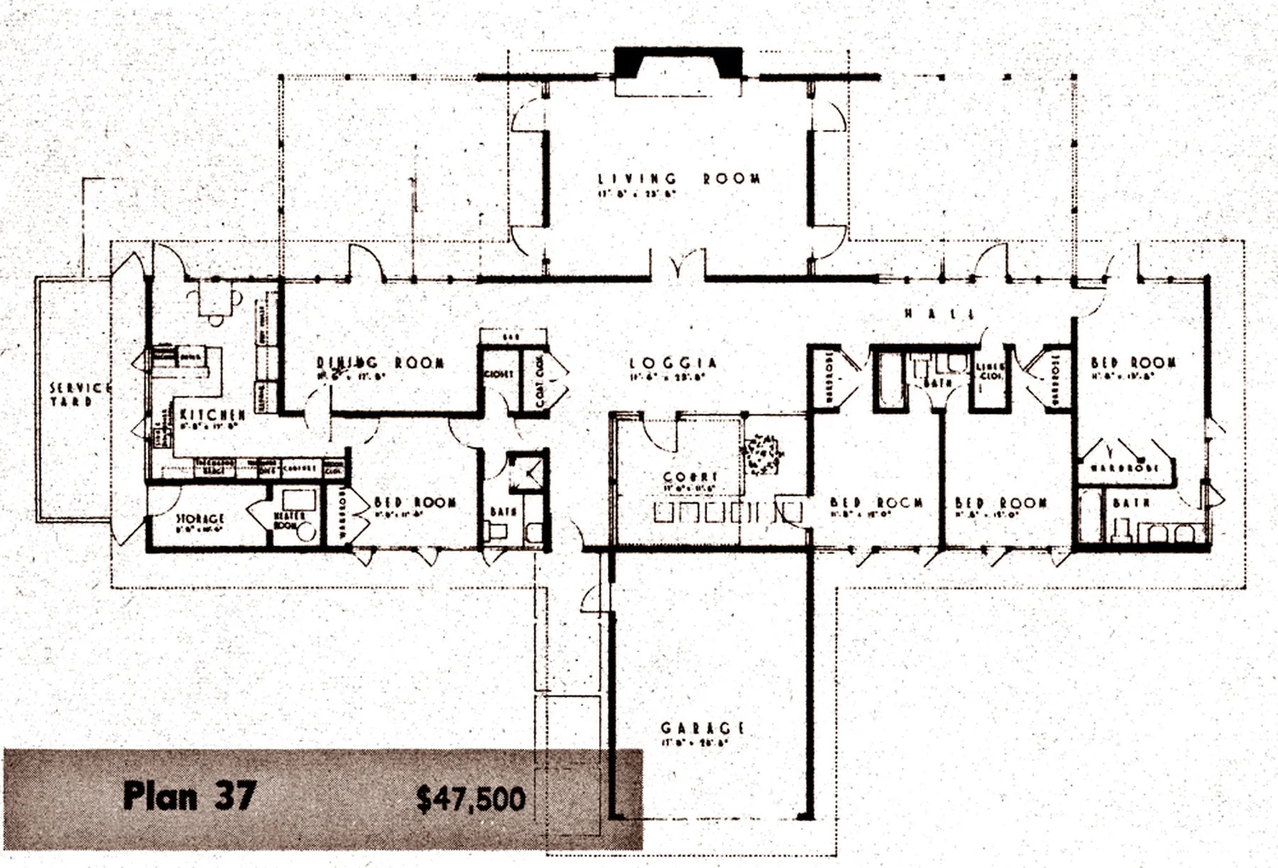 The Plan 37 floor plan as printed in the brochure, priced at $47,500.
